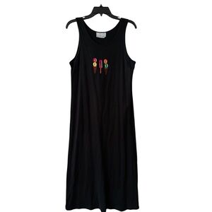 Vintage 90’s Cover Charge Cotton Maxi Tank Dress Embroidered Ice Cream Detail